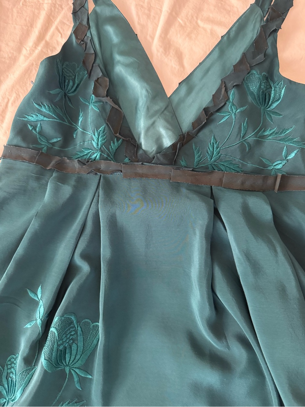 Sue Wong Teal Embroidered V-Neck Midi Dress - Picture 8 of 11